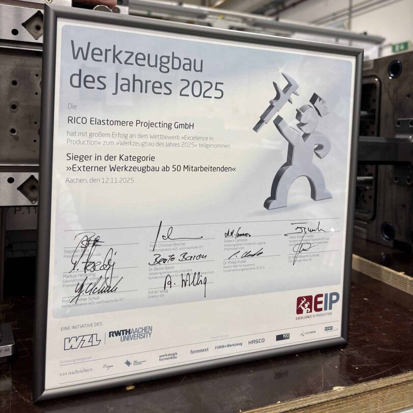 Auszeichnung für RICO Elastomere Projecting GmbH im Werkzeugbau.